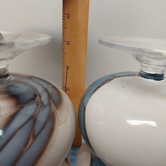 Zorza Hand-blown Opaque & Blue Art Glass Tealight/Bud Holders - Picture 11 of 11